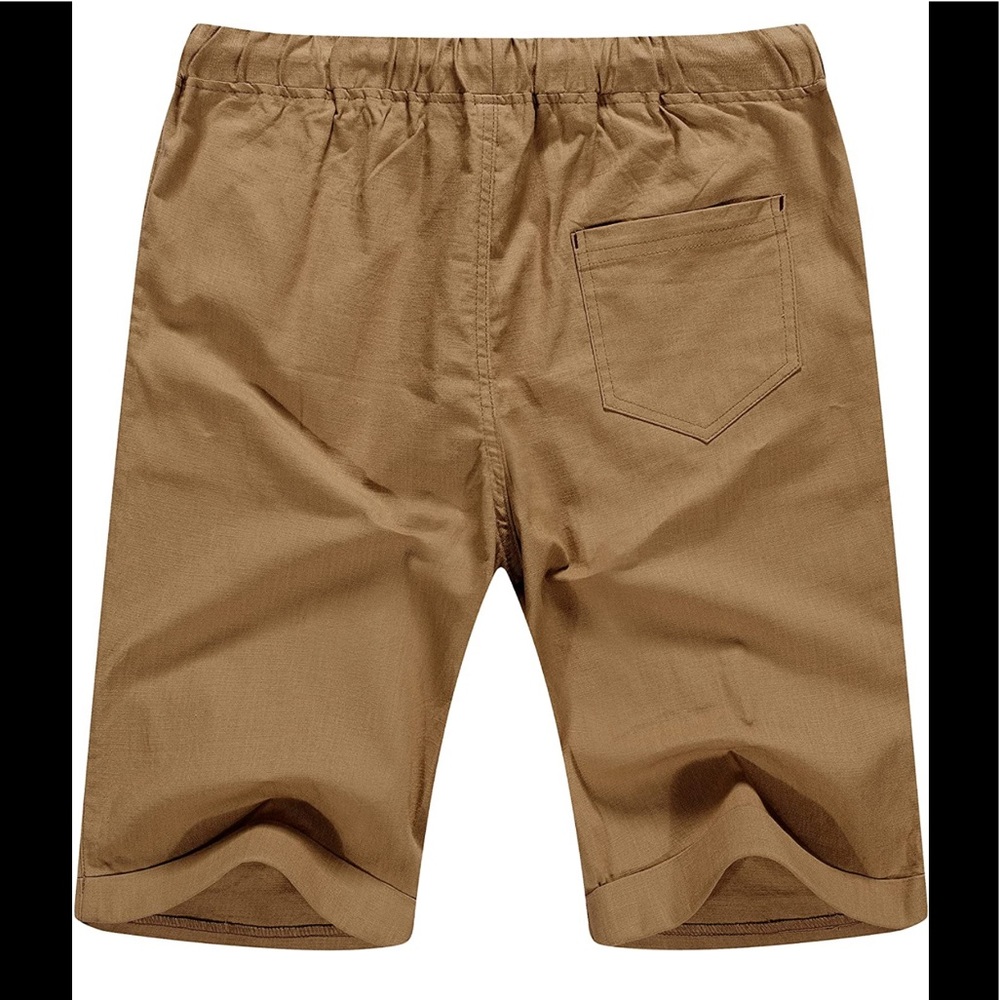 BRAND NEW MENS LINEN KHAKI SHORTS NWT - Picture 2 of 3